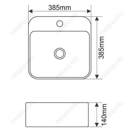 Раковина из сантехнического фарфора Melana A423B-803 40х40 накладная цвет белый 1 отверстие под смеситель - фото 3