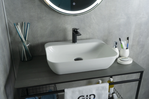 Раковина керамическая Gid Geométrico 51184 60х40 накладная цвет белый 1 отверстие под смеситель