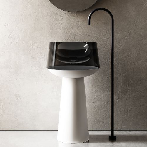 Раковина из полиэфирной смолы Abber KRISTALL AT2706White-Onyx 50х50 напольная цвет белый/черный без отверстий под смеситель