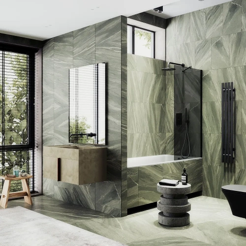 Душевая шторка на ванну Maybah Glass MGV-82-6ш 80х140 стекло тонированное профиль черный ориентация универсальная