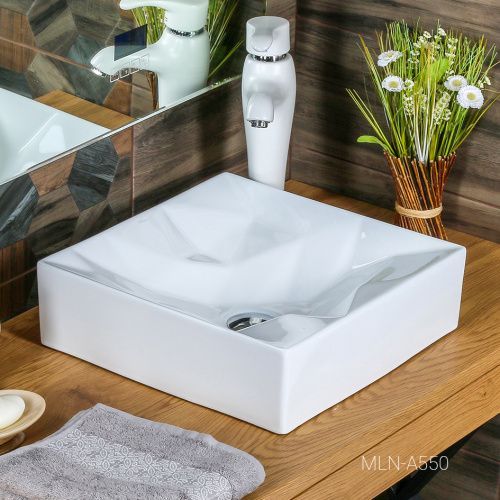 Раковина из сантехнического фарфора Melana A550-805 40х40 накладная цвет белый без отверстий под смеситель