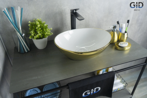 Раковина керамическая Gid Esfera 52229 40х30 накладная цвет белый/золото без отверстий под смеситель