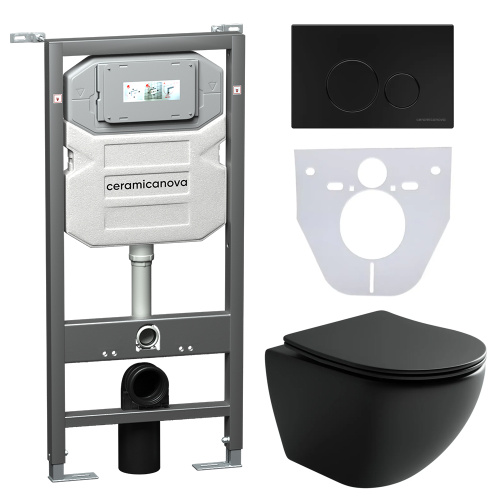 Инсталляция с кнопкой + унитаз + шумоизоляция Ceramica Nova CN4002MB_1001B_1000