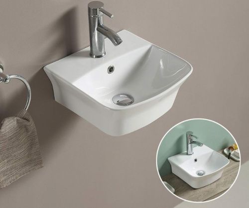 Раковина из сантехнического фаянса CeramaLux 78369A 40х40 подвесная цвет белый 1 отверстие под смеситель