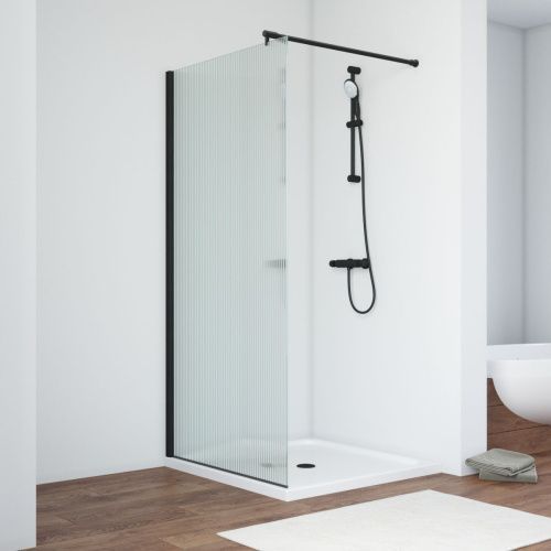 Душевая перегородка Vegas-Glass EAF TUR+NOVO EAF NOVO h2000 116 02М Moru 115х200 стекло рифленое профиль черный