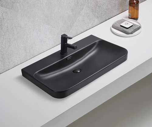 Раковина керамическая Gid Integrado 72211 80х50 встраиваемая цвет черный 1 отверстие под смеситель