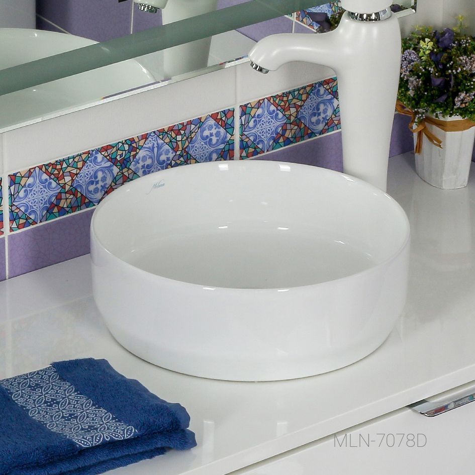 Раковина из сантехнического фарфора Melana 7078D-805 40х40 накладная цвет белый без отверстий под смеситель