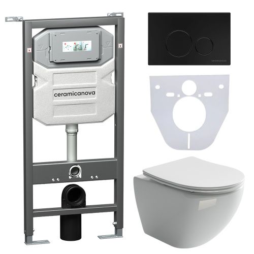 Инсталляция с кнопкой + унитаз + шумоизоляция Ceramica Nova CN4002_1001B_1000