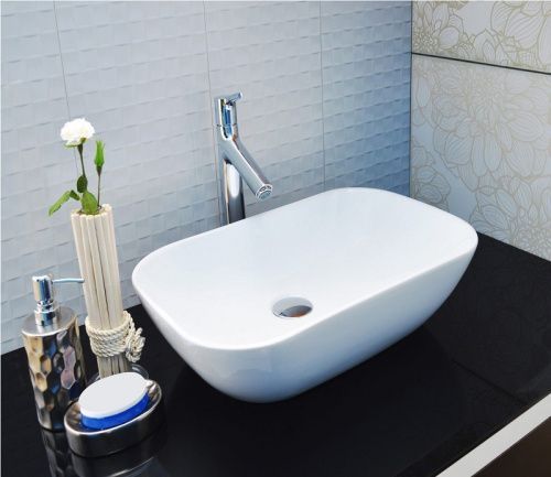 Раковина из сантехнического фаянса CeramaLux 9447 50х30 накладная цвет белый без отверстий под смеситель