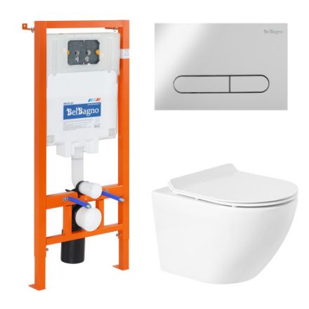 Комплект унитаз с инсталляцией с клавишей смыва BelBagno SFERA-R BB046CHR/BB2111SC/BB002-80/BB005-PR-CHROME