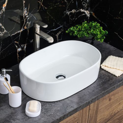 Раковина из сантехнического фарфора Melana 852-805 60х40 накладная цвет белый без отверстий под смеситель