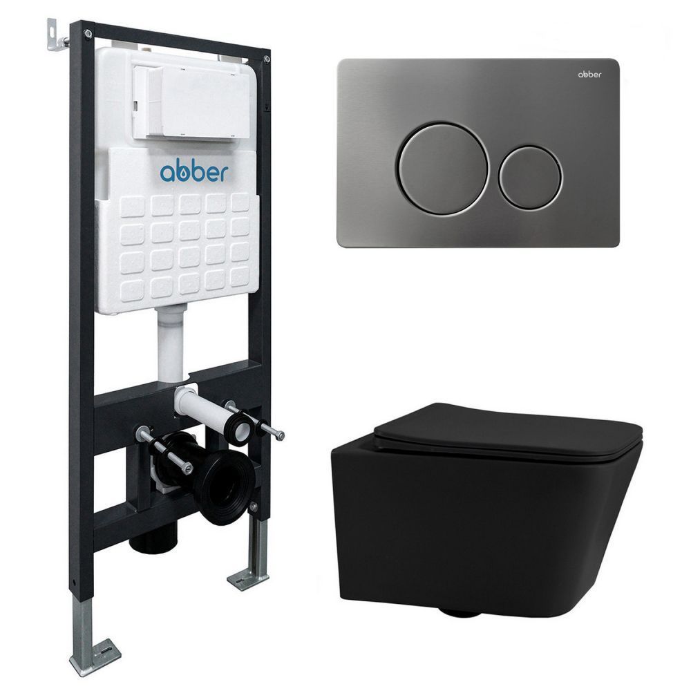 Комплект сантехническая инсталляция с клавишей смыва Abber Rechteck AC1201MB-AC0105-AC0121NG