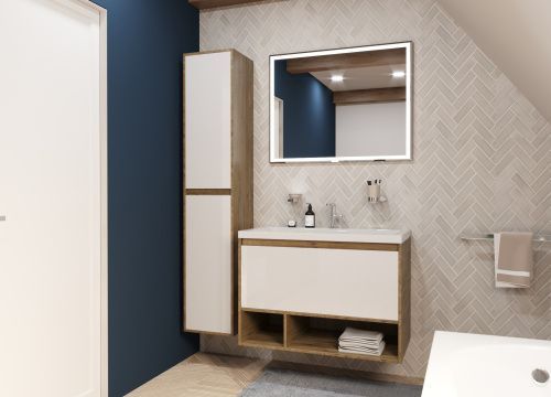 Тумба с раковиной Эстет Monaco Wood ФР-00010685 90х50 подвесная цвет белый/бежевый