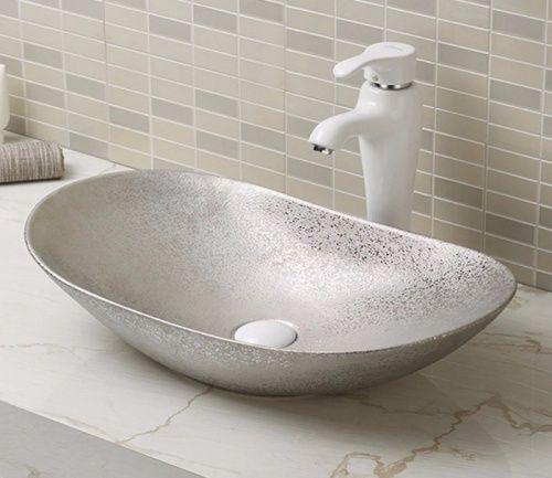 Раковина из сантехнического фаянса CeramaLux 7811ASS 60х40 накладная цвет серый без отверстий под смеситель