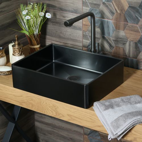 Раковина из нержавеющей стали Melana MLN-D4837B Castle 50х40 накладная цвет черный без отверстий под смеситель