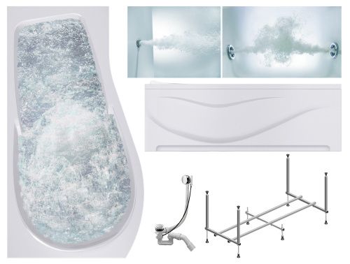 Ванна акриловая гидромассажная Timo VINO VINO1792L-KTVINO17-SPV1505-T-CM-T-BM-FPVINO17L 170х90 пристенная асимметричная с каркасом