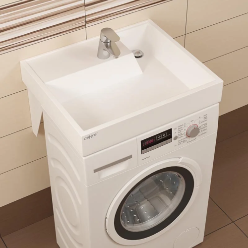 Раковина из искусственного камня СанТа Юпитер 900117 60х50 над стиральной машиной цвет белый