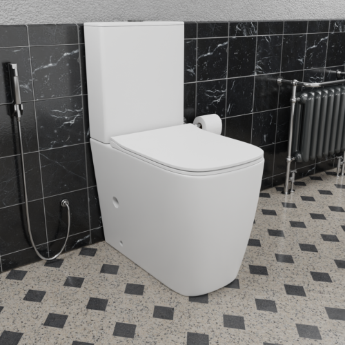 Унитаз напольный с бачком CeramaLux 1288A белый с сиденьем микролифт безободковый