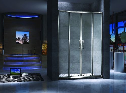 Душевая дверь Esbano ESUGR8034 150х195 стекло рифленое профиль хром