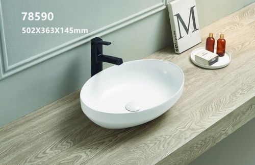 Раковина из сантехнического фаянса CeramaLux 78590 50х40 накладная цвет белый без отверстий под смеситель