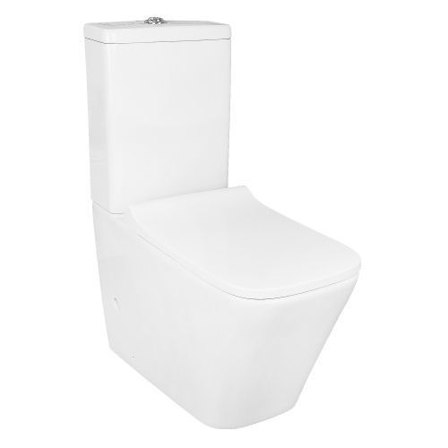 Унитаз-компакт напольный с бачком Azario Quadro AZ-2175 белый без сиденья безободковый каскадный смыв