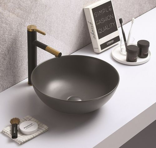 Раковина из сантехнического фаянса CeramaLux 104MDH-2 40х40 накладная цвет серый без отверстий под смеситель