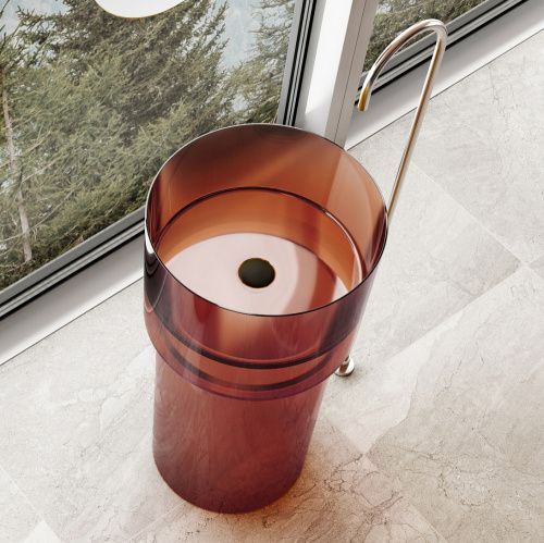 Раковина из полиэфирной смолы Abber KRISTALL AT2701Opal-H 50х50 напольная цвет коричневый без отверстий под смеситель