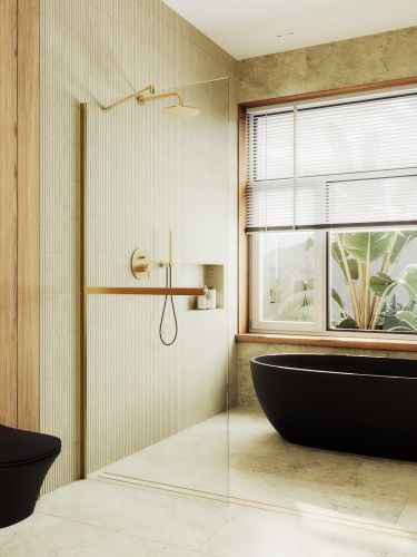 Душевая перегородка Maybah Glass MGD-714-3ш 120х195 стекло прозрачное профиль золото