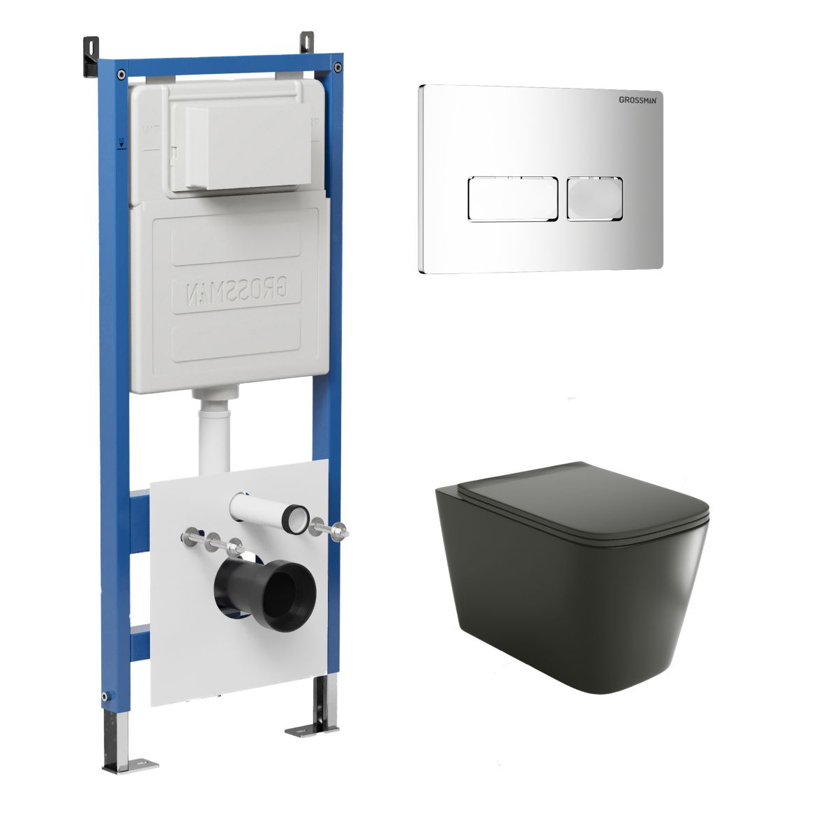 Инсталляция + кнопка смыва + унитаз Grossman Pragma 97.4441BMS.03.100