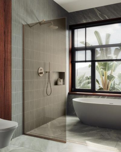 Душевая перегородка Maybah Glass MGD-696-2у 80х195 стекло тонированное профиль бронза