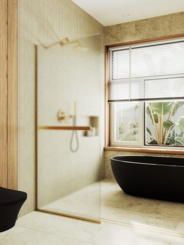 Душевая перегородка Maybah Glass MGD-719-3у 120х195 стекло тонированное профиль золото