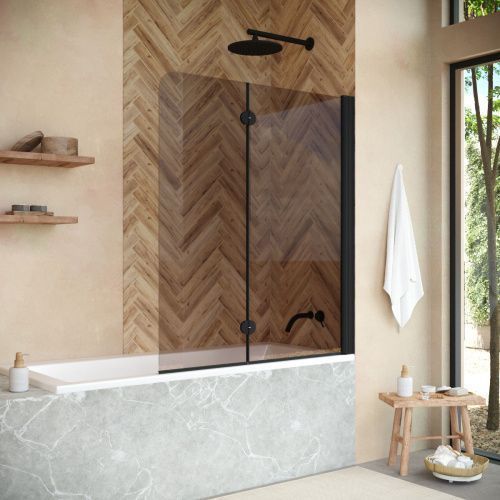 Душевая шторка на ванну Vegas-Glass E2V+E2V NOVO E2V NOVO 120 02М 05 R 120х140 стекло тонированное профиль черный ориентация правая