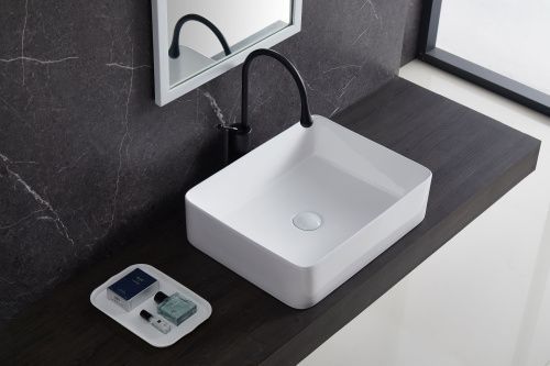 Раковина из сантехнического фарфора Sintesi SIN-LVB-APP-401 50х40 накладная цвет белый без отверстий под смеситель