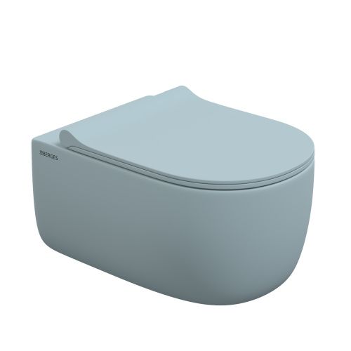 Унитаз подвесной Berges Ego xl 83229 голубой с сиденьем микролифт безободковый каскадный смыв