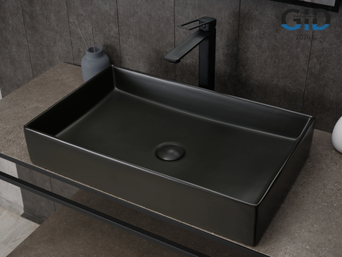 Раковина керамическая Gid Geométrico 53363 60х40 накладная цвет черный без отверстий под смеситель