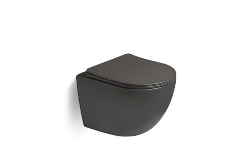 Унитаз подвесной SantiLine SL-5109 цвет темно-серый с сиденьем микролифт безободковый смыв воронка-водоворот