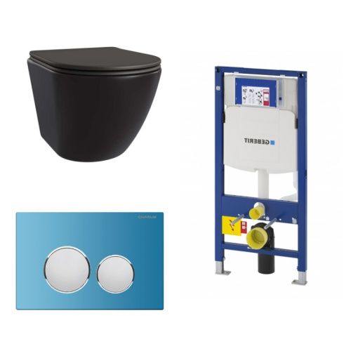 Сет унитаз + инсталляция + кнопка 111.300.00.5+FP.330.AQUABLUE.10+AM25010 Nero