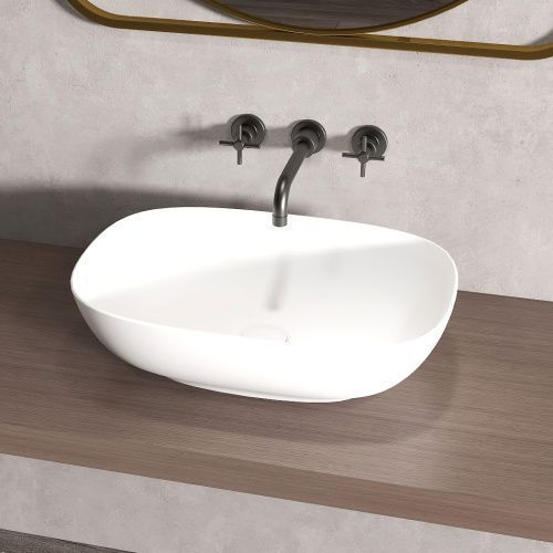 Раковина из искусственного камня Abber Stein AS2637 50х40 накладная цвет белый без отверстий под смеситель