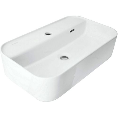 Раковина из сантехнического фарфора Sanita Luxe Infinity Shelf WB.CT/Infinity/60-C.Shelf/WHT.G/S1 60х40 накладная цвет белый без отверстий под смеситель