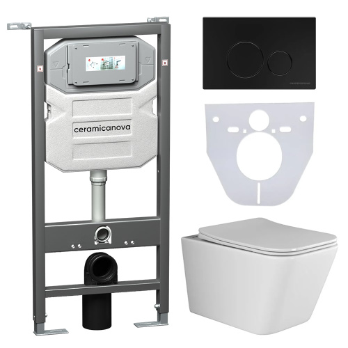 Инсталляция с кнопкой + унитаз + шумоизоляция Ceramica Nova CN3007_1001B_1000