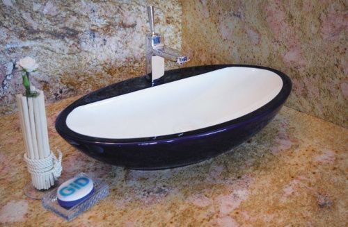 Раковина керамическая Gid 52211 70х40 накладная цвет белый/синий без отверстий под смеситель