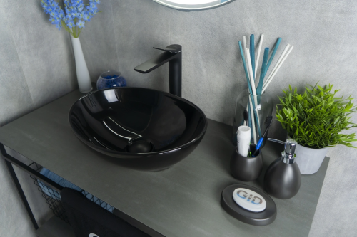 Раковина керамическая Gid Esfera 52231 40х30 накладная цвет черный без отверстий под смеситель