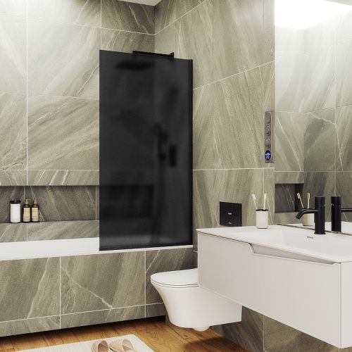 Душевая шторка на ванну Maybah Glass MGV-89-6у 90х140 стекло тонированное профиль черный ориентация универсальная