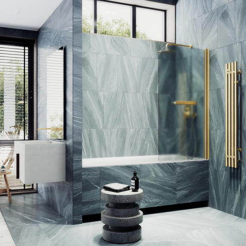 Душевая шторка на ванну Maybah Glass MGV-787-3 70х140 стекло тонированное профиль золото ориентация универсальная