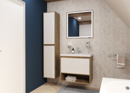 Тумба с раковиной Эстет Monaco Wood ФР-00010681 60х50 подвесная цвет белый/коричневый