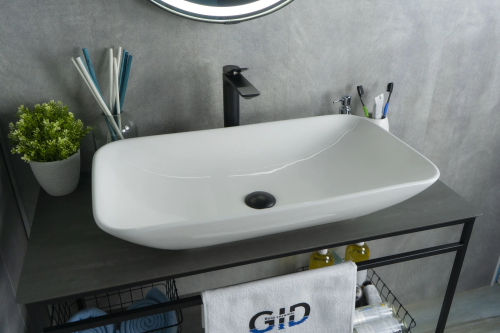 Раковина керамическая Gid Geométrico 51124 70х40 накладная цвет белый без отверстий под смеситель