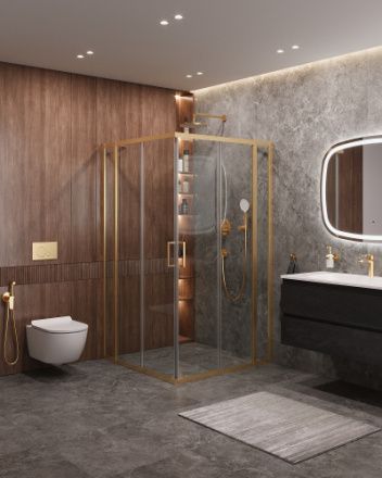 Душевой уголок Cezares MOLVENO MOLVENO-A-22-90+30-C-BORO-IV 120х120 стекло прозрачное профиль золото без поддона