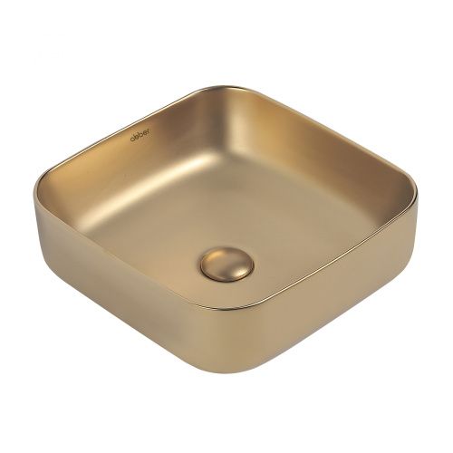 Раковина из сантехнического фаянса Abber RECHTECK AC2211MMG 40х40 накладная цвет золото без отверстий под смеситель