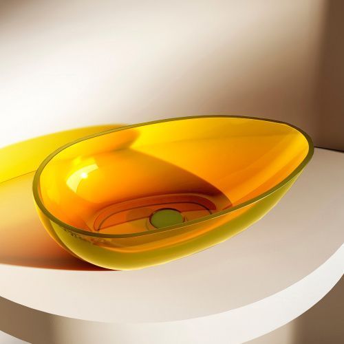 Раковина из полиэфирной смолы Abber KRISTALL AT2811Amber 60х40 накладная цвет желтый без отверстий под смеситель