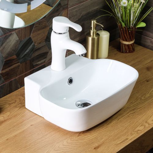 Раковина из сантехнического фарфора Melana 320308-805 40х30 накладная цвет белый 1 отверстие под смеситель